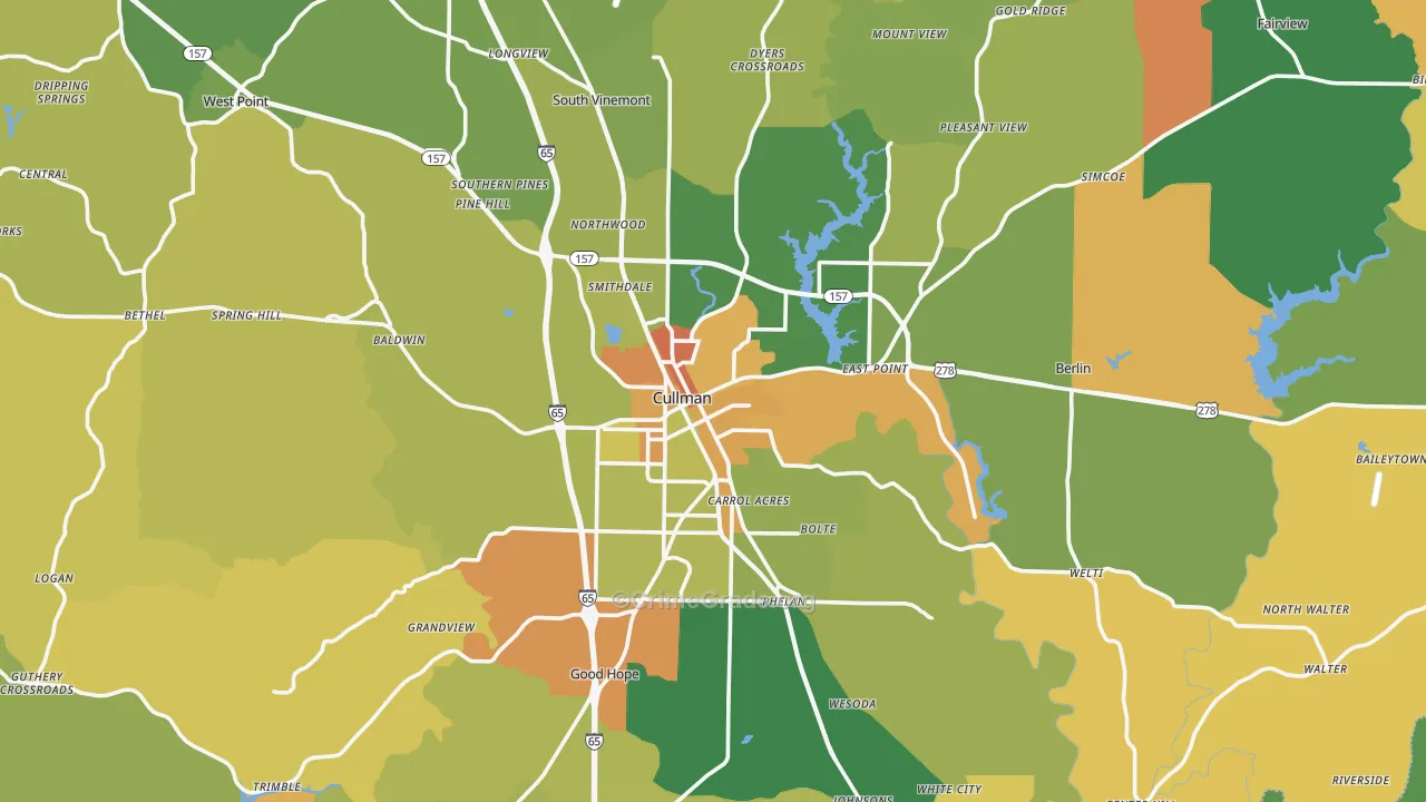 Cullman, AL Map of Robbery Rates
