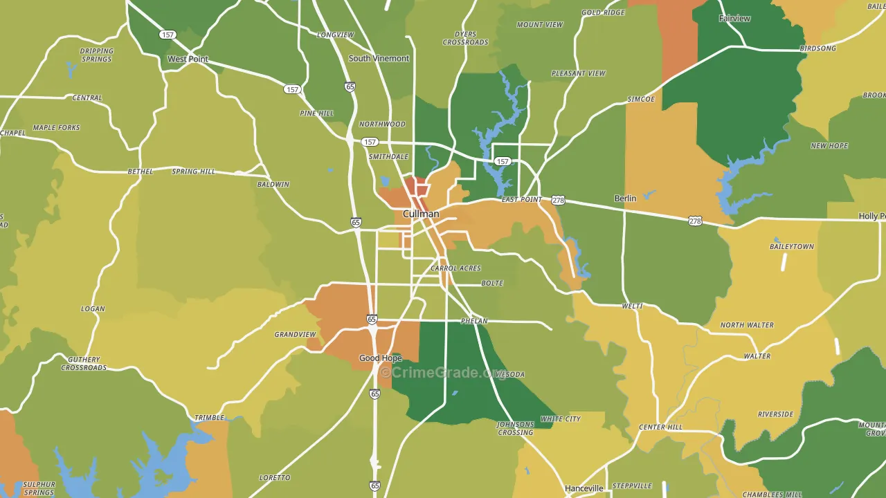 Cullman County, AL Map of Robbery Rates