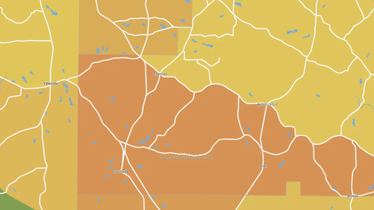 Culloden, GA Map of Robbery Rates