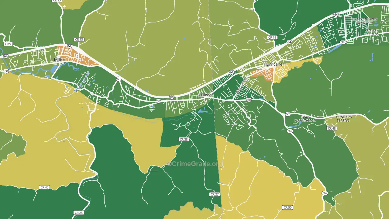 Culloden, WV Map of Robbery Rates