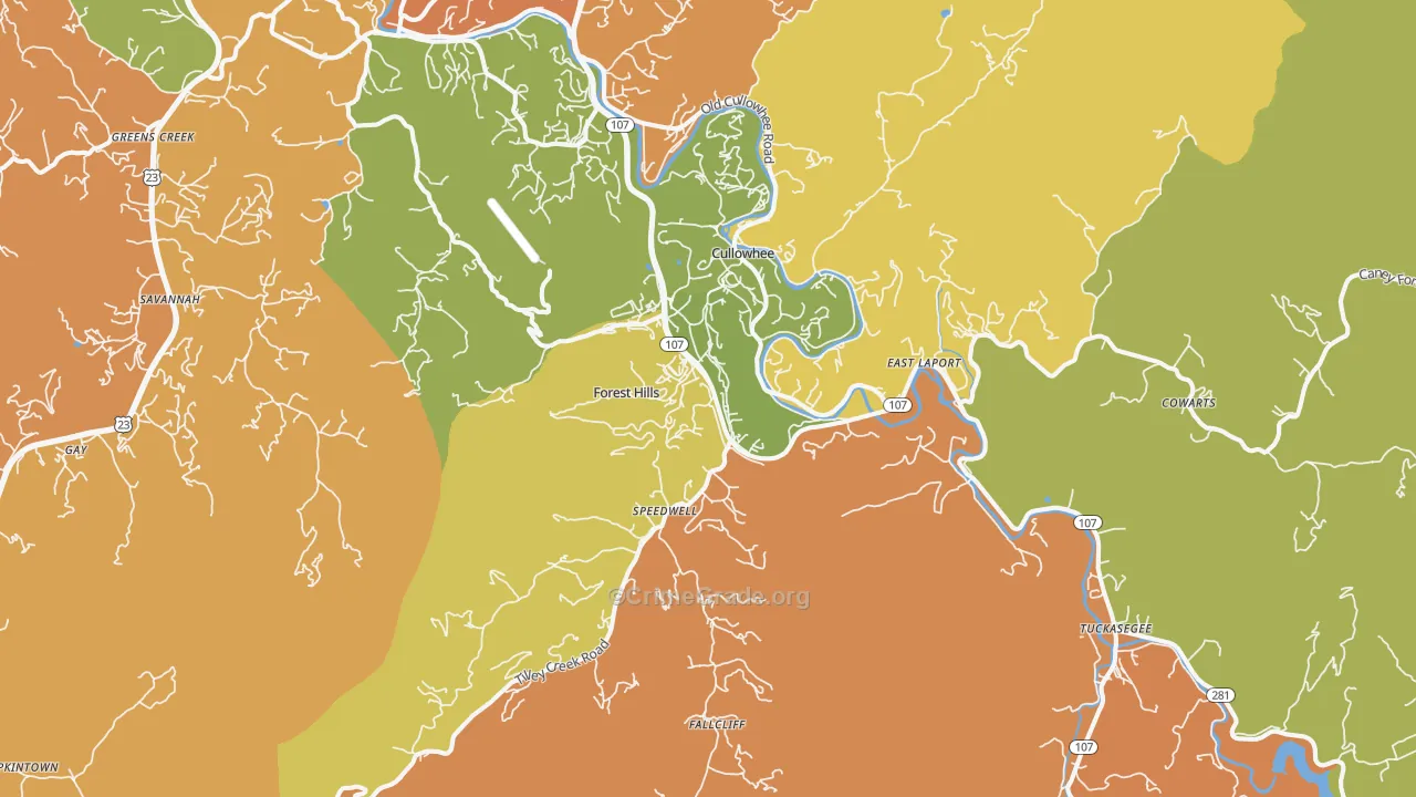 Cullowhee, NC Map of Robbery Rates