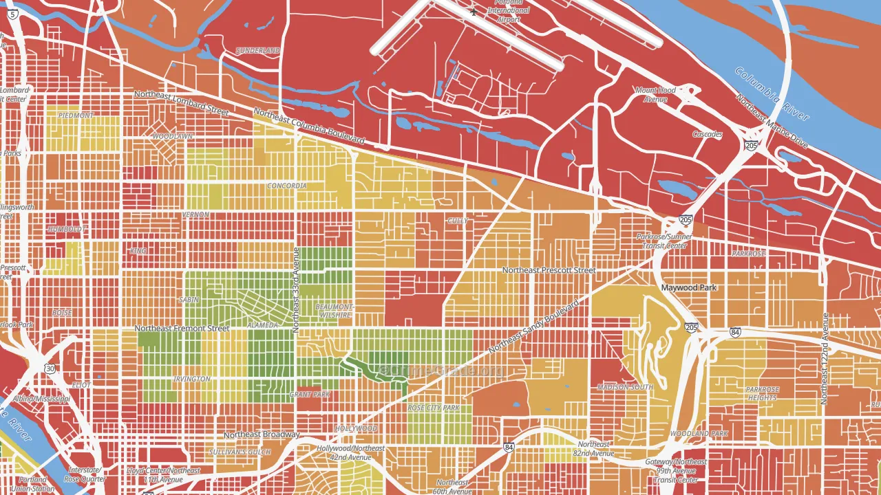 Cully, Portland, OR Map of Robbery Rates