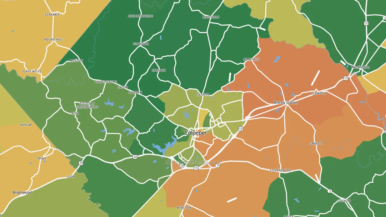 Culpeper County, VA Map of Robbery Rates