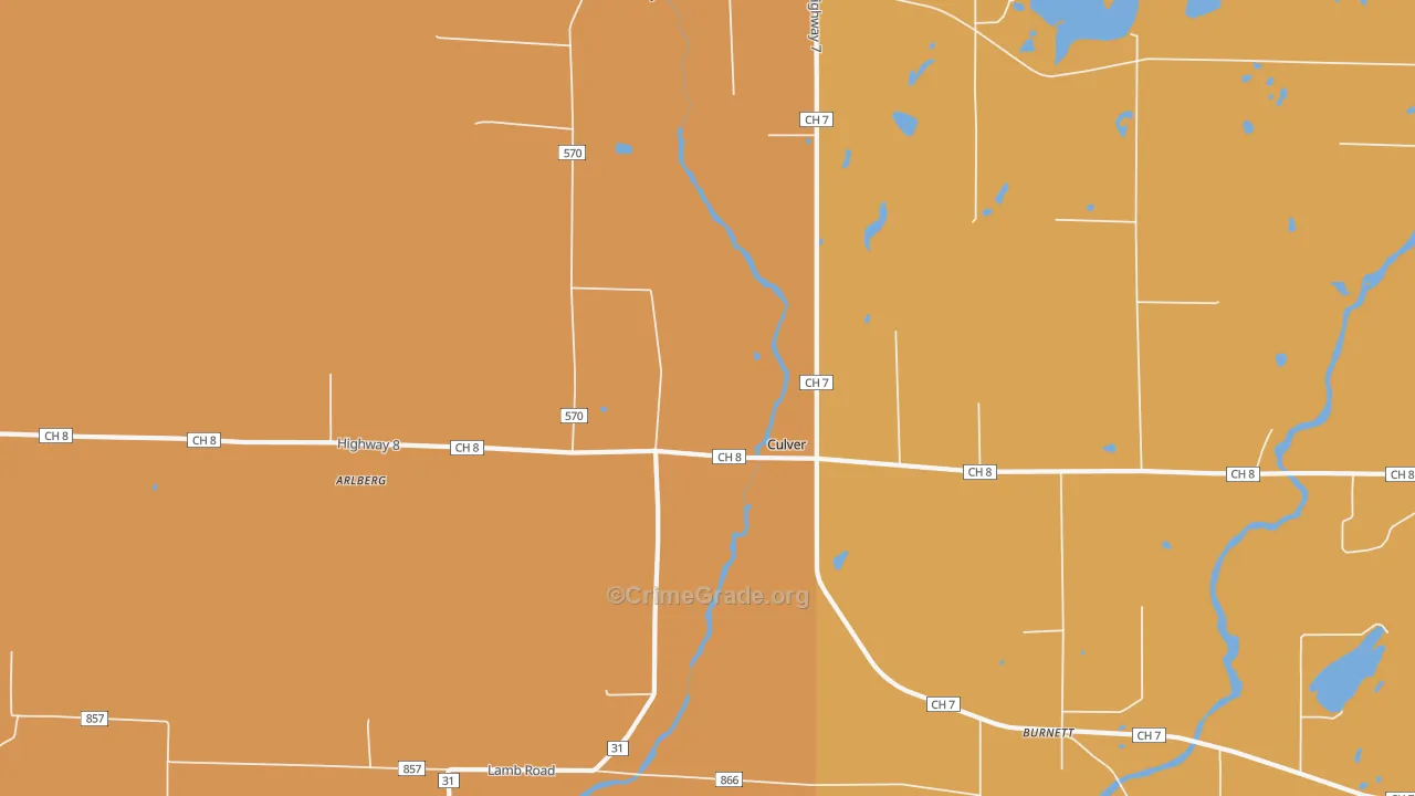 Culver, MN Map of Robbery Rates