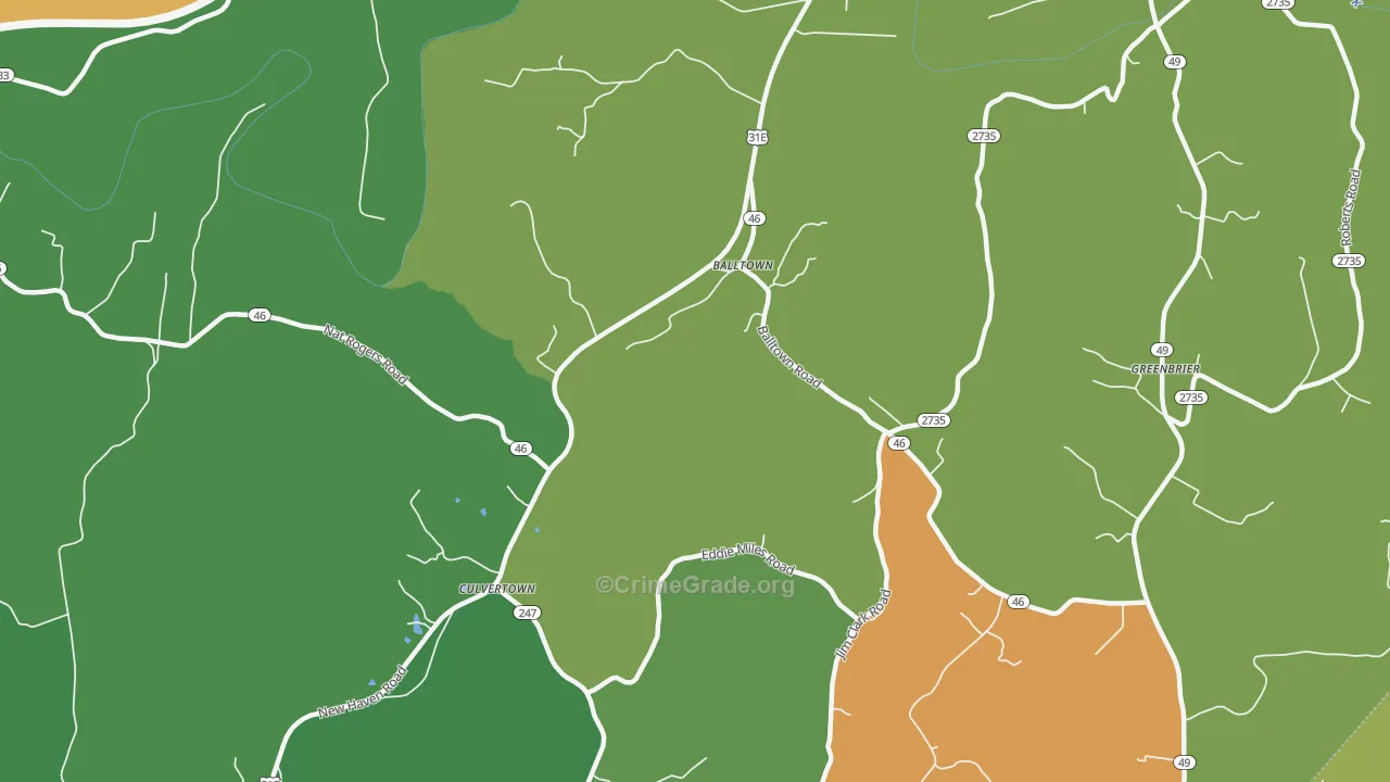 Culvertown, KY Map of Robbery Rates