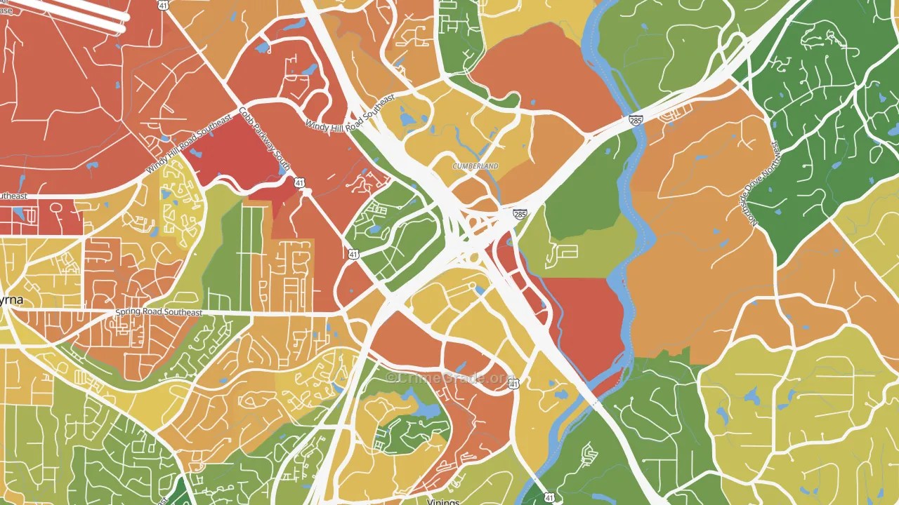 Cumberland, Atlanta, GA Map of Robbery Rates