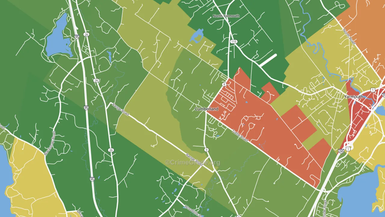 Cumberland Center, ME Map of Robbery Rates