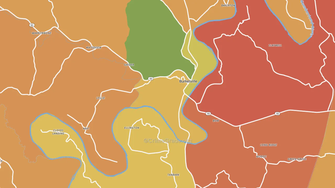 Cumberland County, KY Map of Robbery Rates