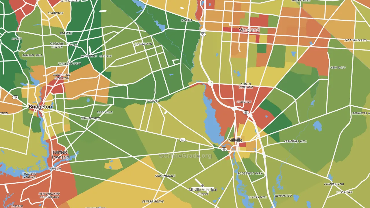 Cumberland County, NJ Map of Robbery Rates