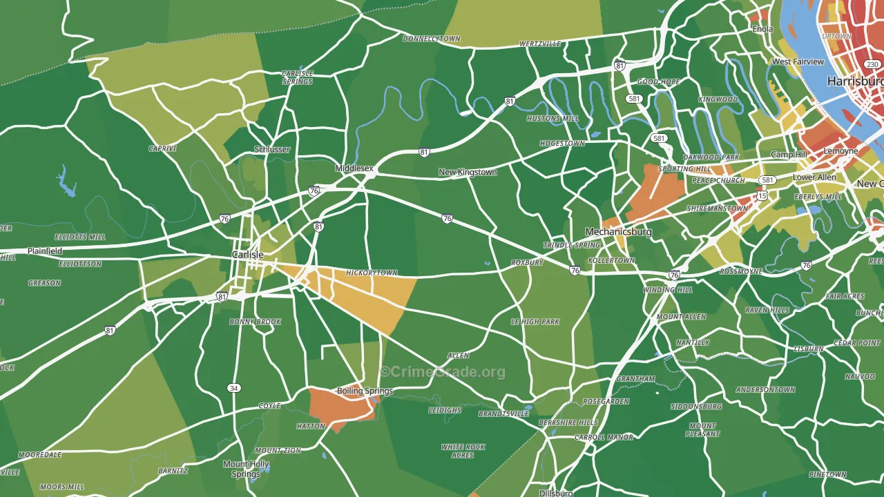 Cumberland County, PA Map of Robbery Rates