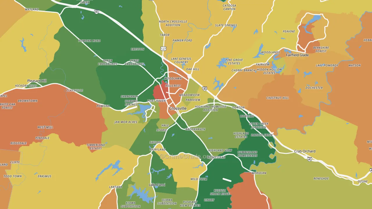 Cumberland County, TN Map of Robbery Rates