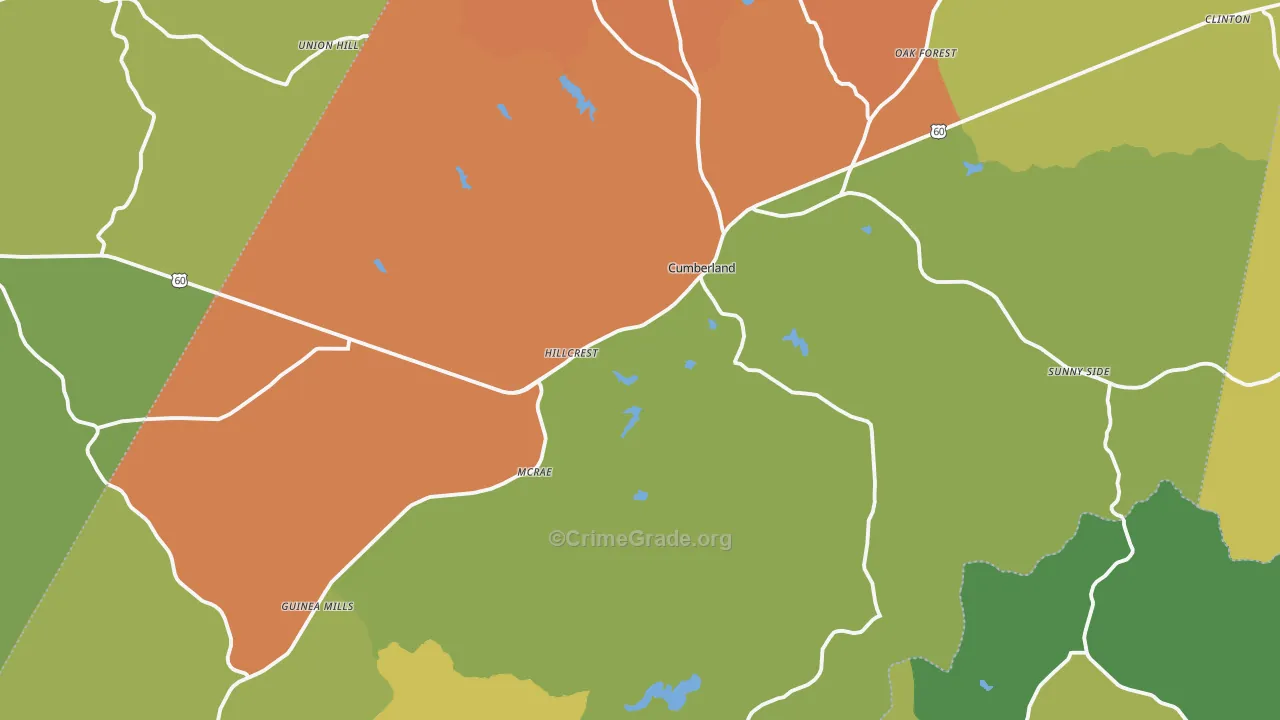 Cumberland County, VA Map of Robbery Rates