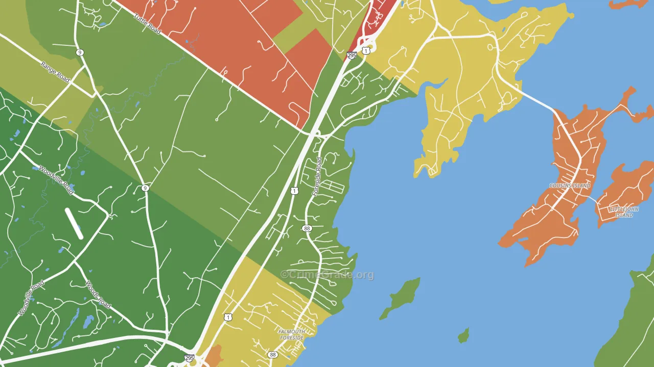 Cumberland Foreside, ME Map of Robbery Rates