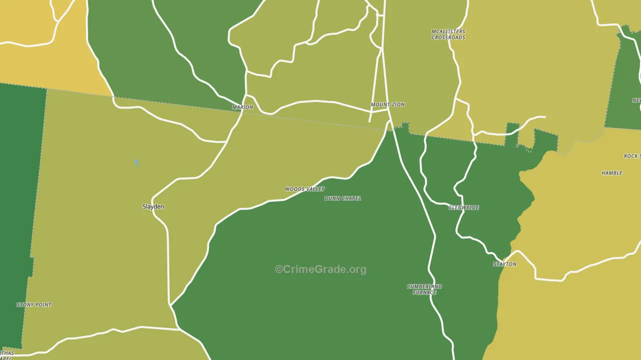 Cumberland Furnace, TN Map of Robbery Rates