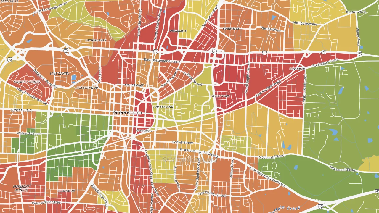 Cumberland, Greensboro, NC Map of Robbery Rates