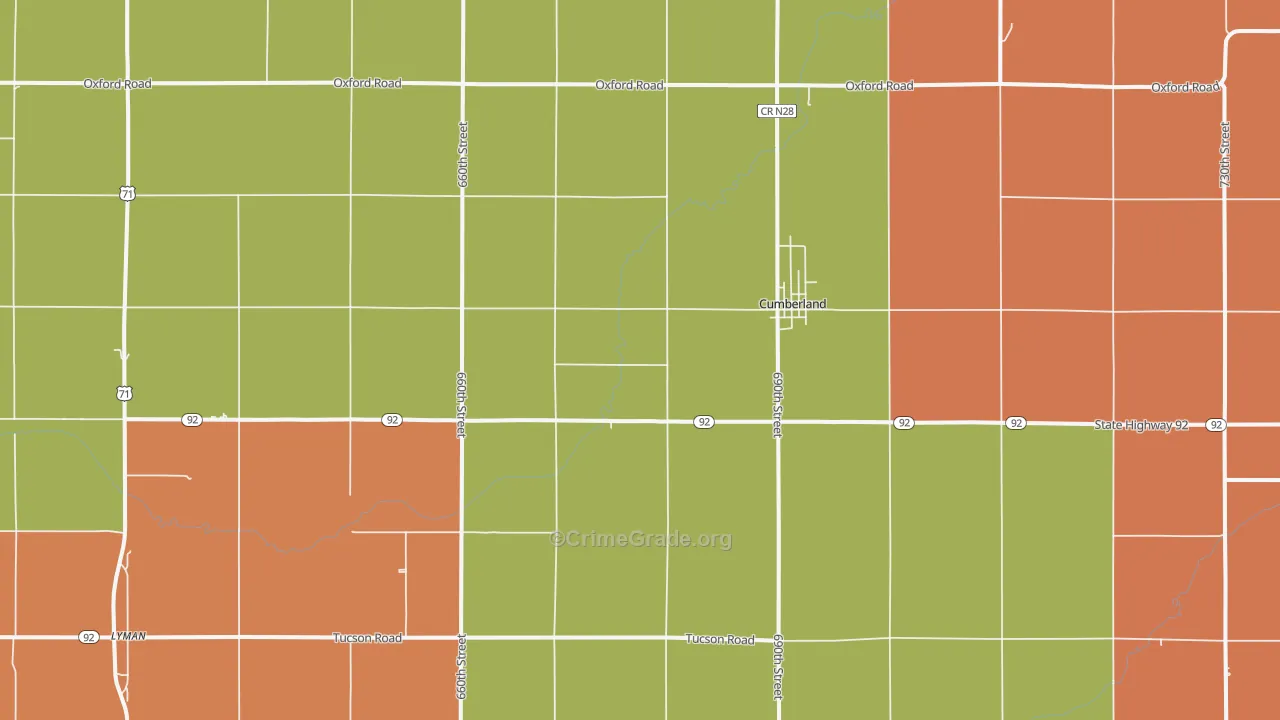 Cumberland, IA Map of Robbery Rates