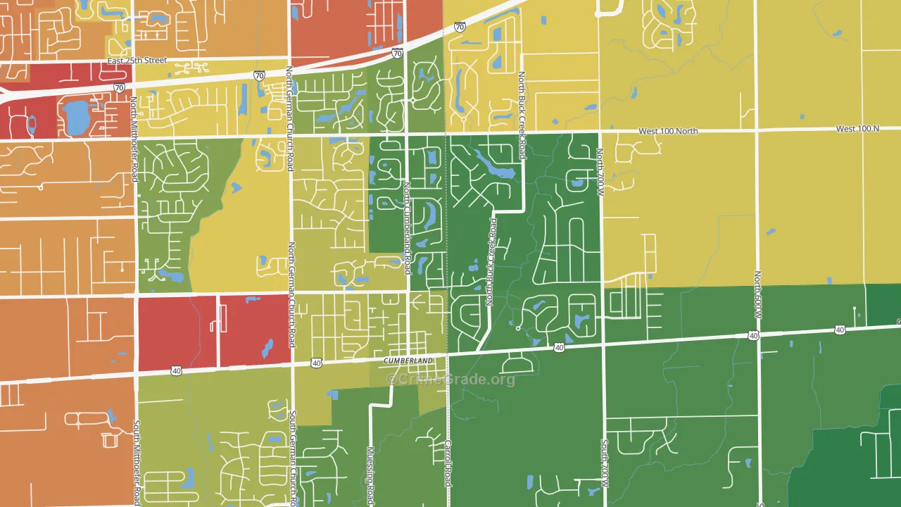 Cumberland, IN Map of Robbery Rates