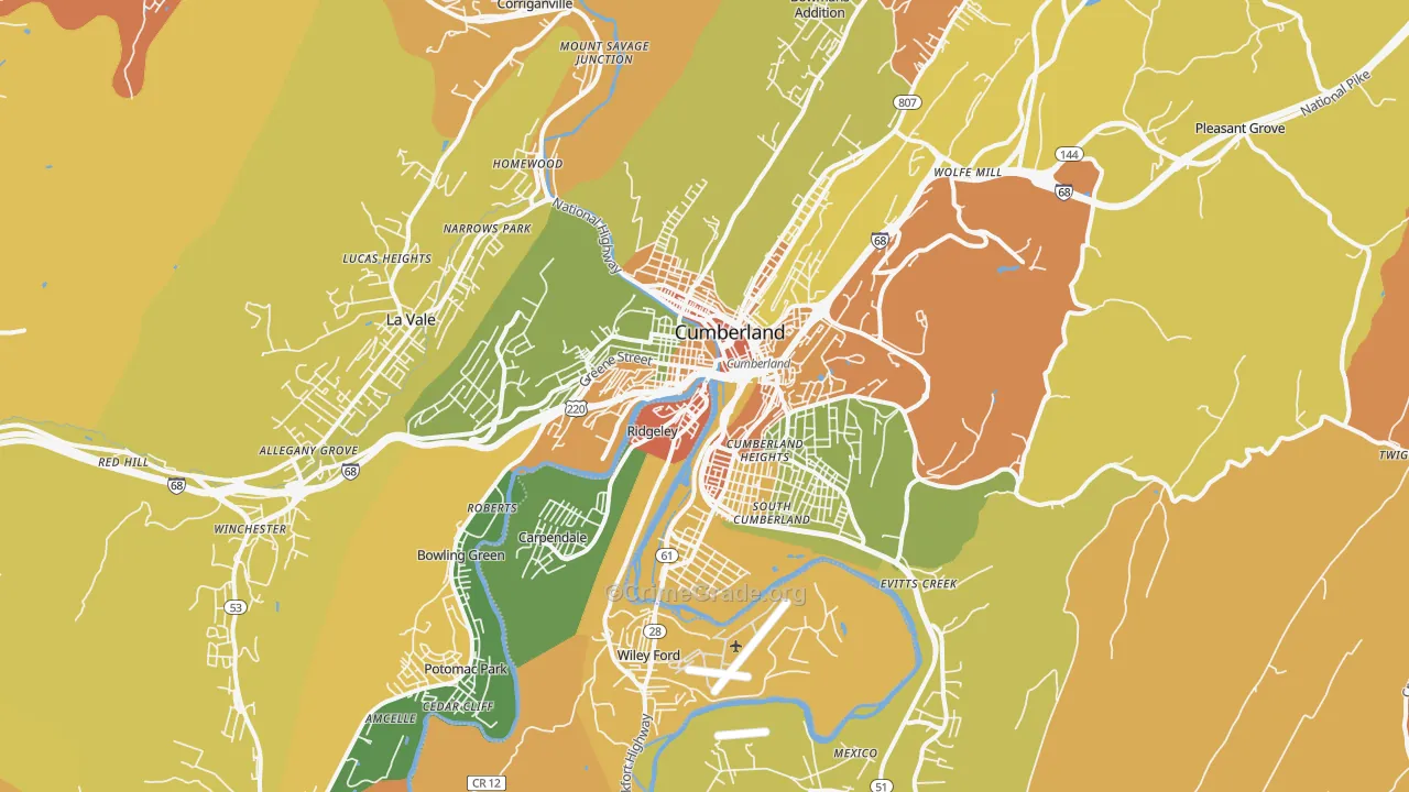 Cumberland, MD Map of Robbery Rates