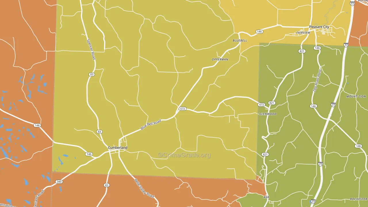 Cumberland, OH Map of Robbery Rates