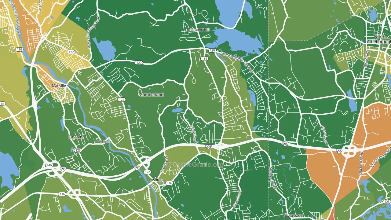 Cumberland, RI Map of Robbery Rates