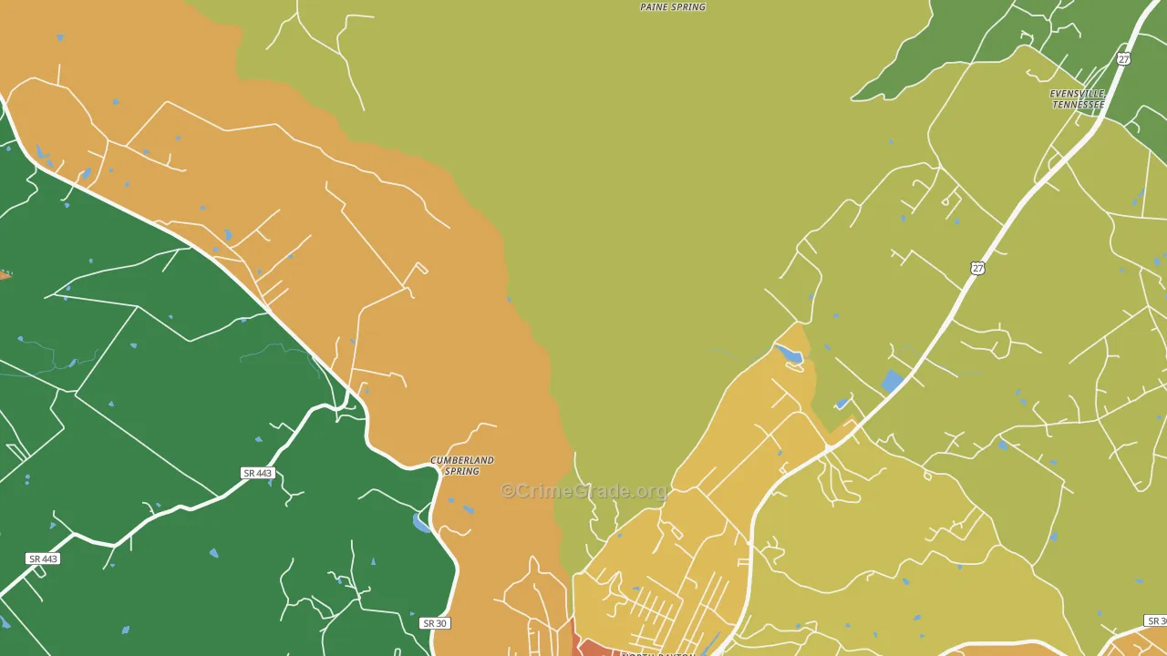 Cumberland Springs, TN Map of Robbery Rates