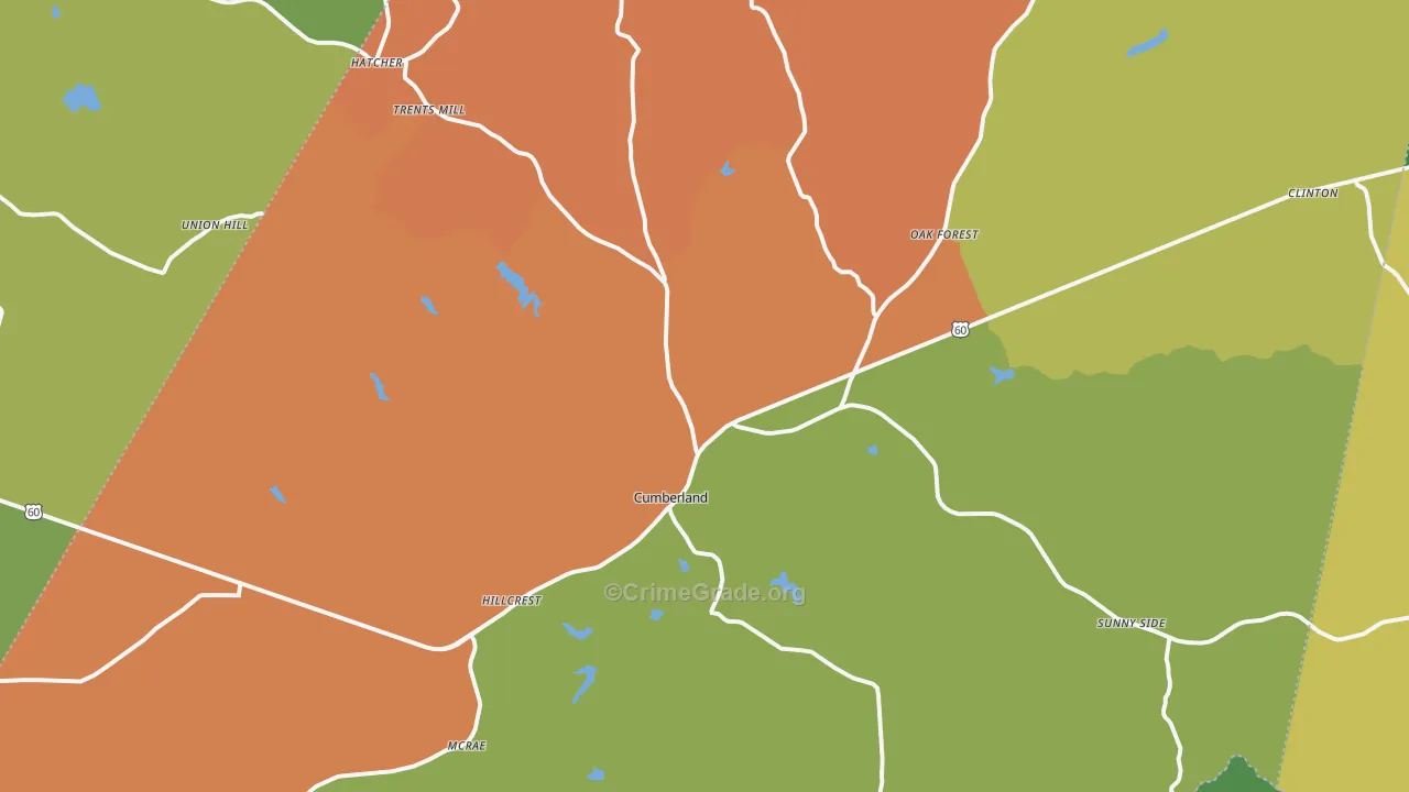 Cumberland, VA Map of Robbery Rates