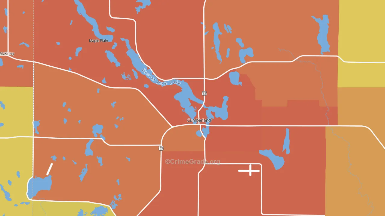 Cumberland, WI Map of Robbery Rates