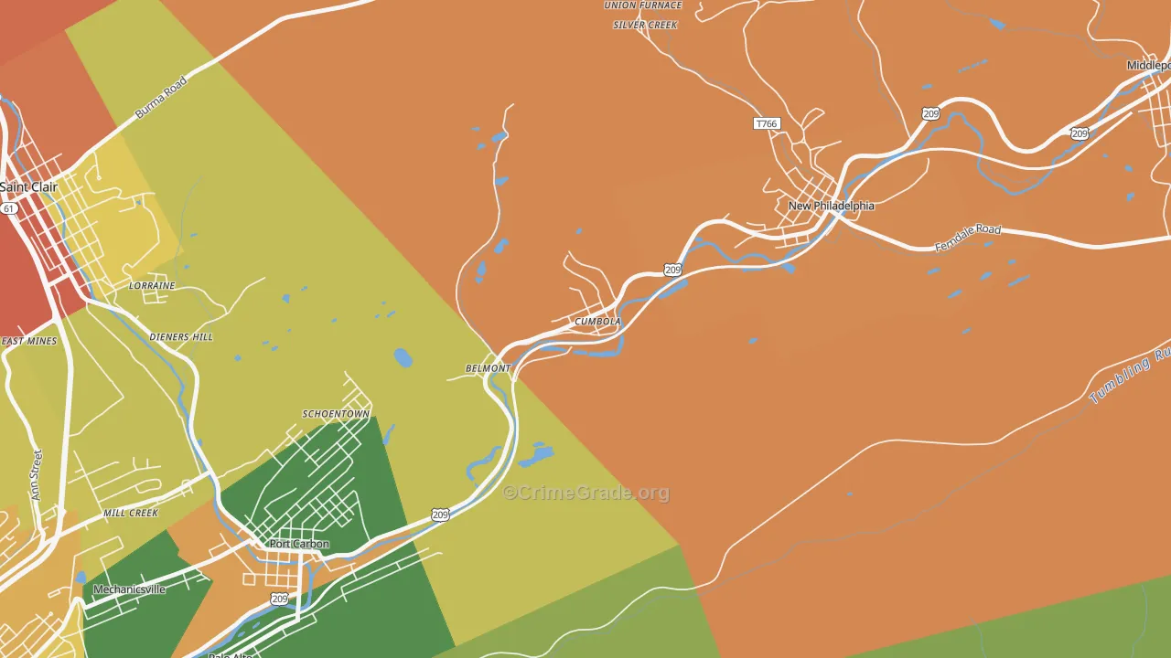 Cumbola, PA Map of Robbery Rates