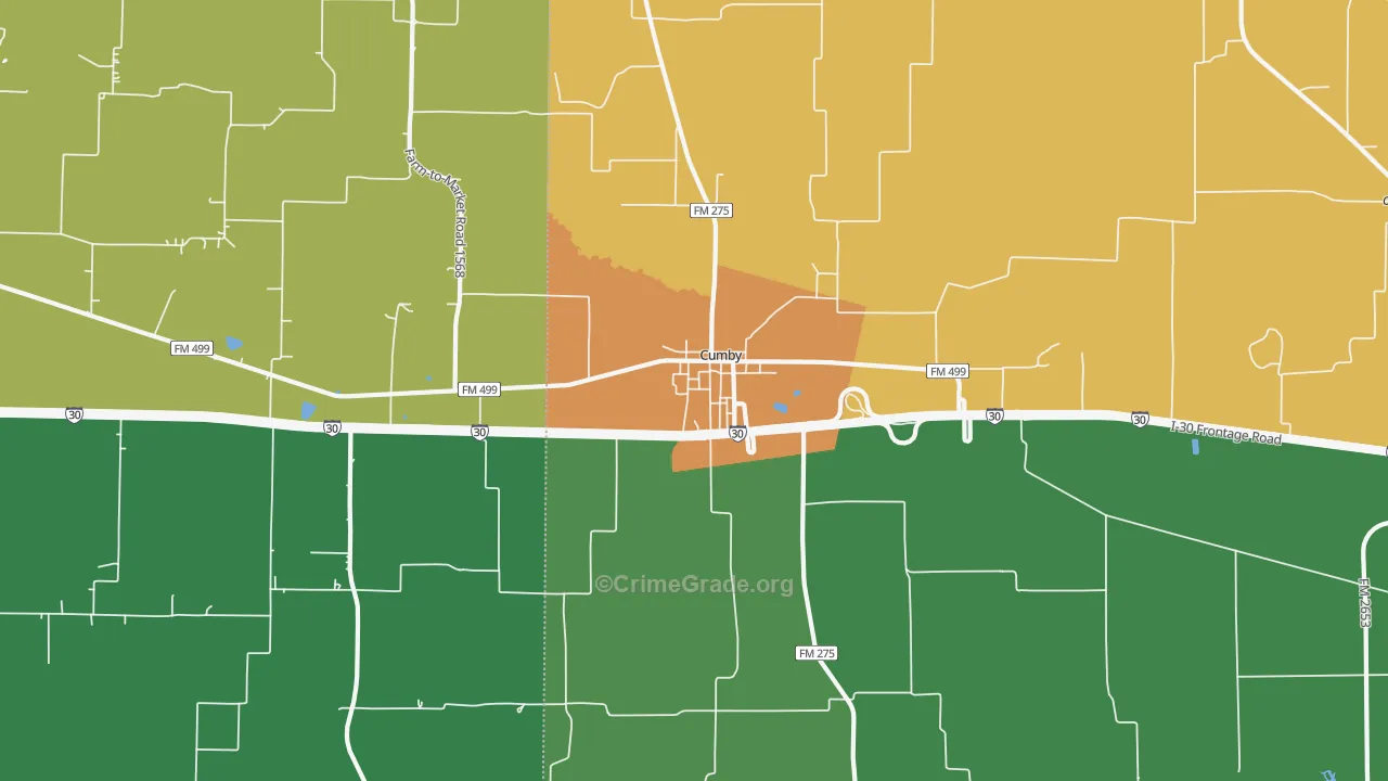 Cumby, TX Map of Robbery Rates