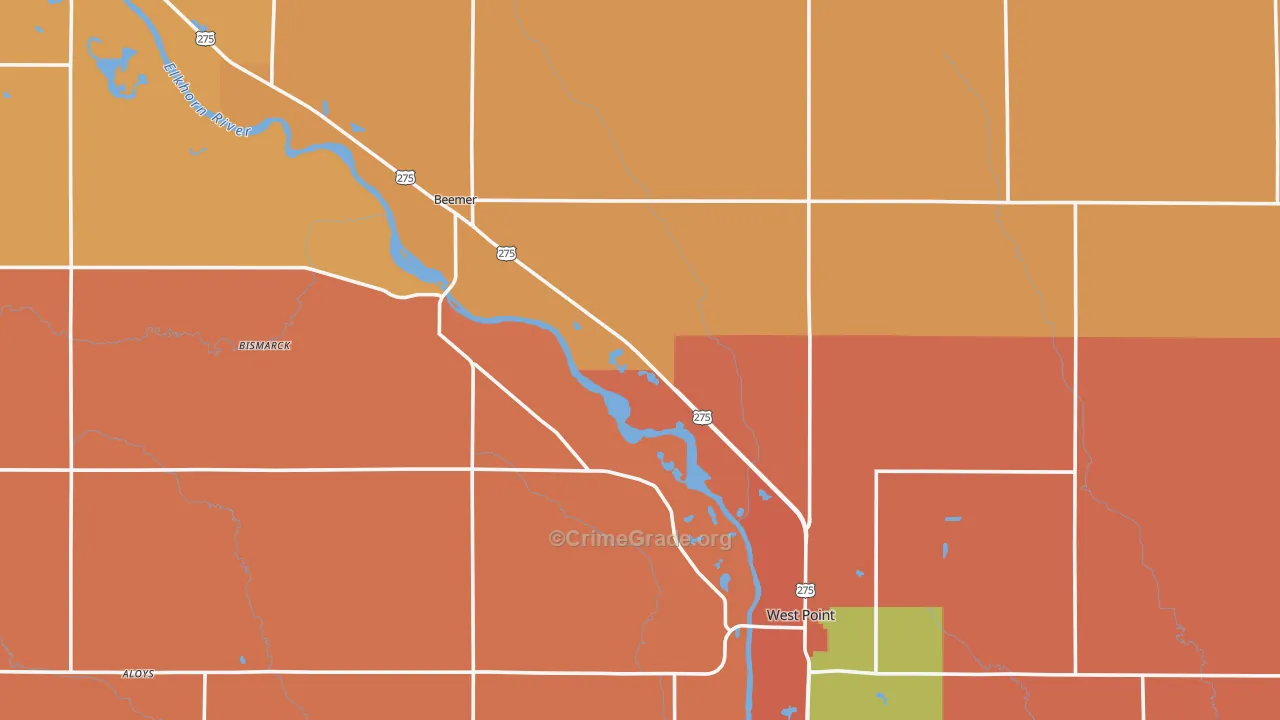 Cuming County, NE Map of Robbery Rates