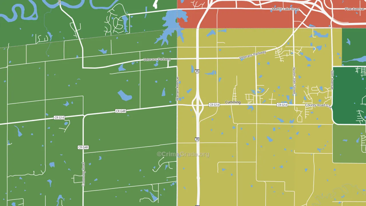 Cumming, IA Map of Robbery Rates