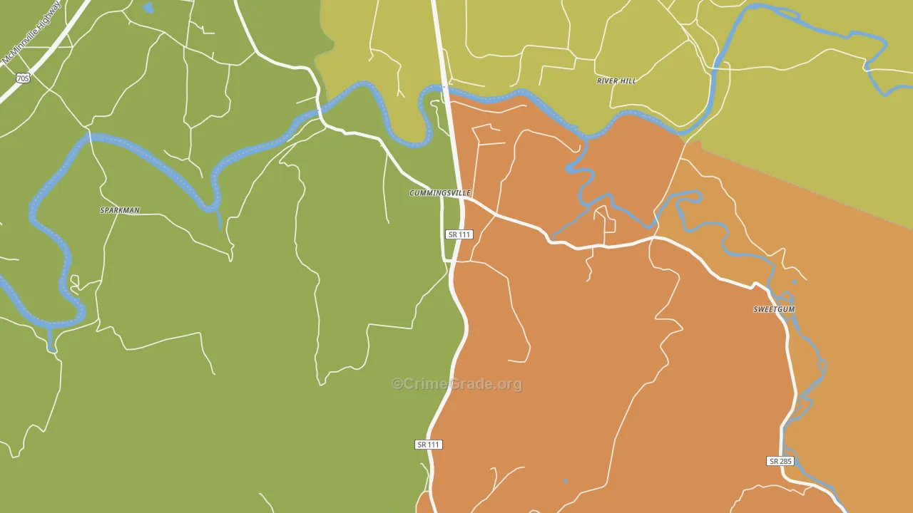 Cummingsville, TN Map of Robbery Rates