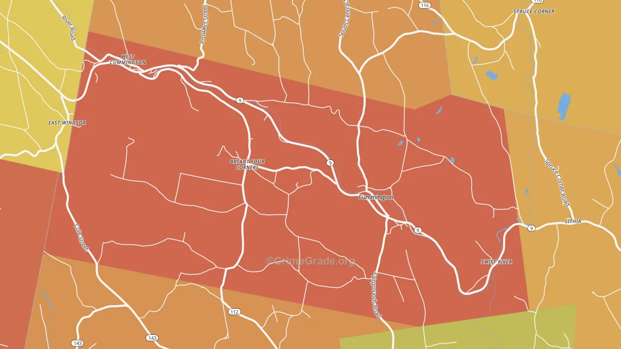 Cummington, MA Map of Robbery Rates