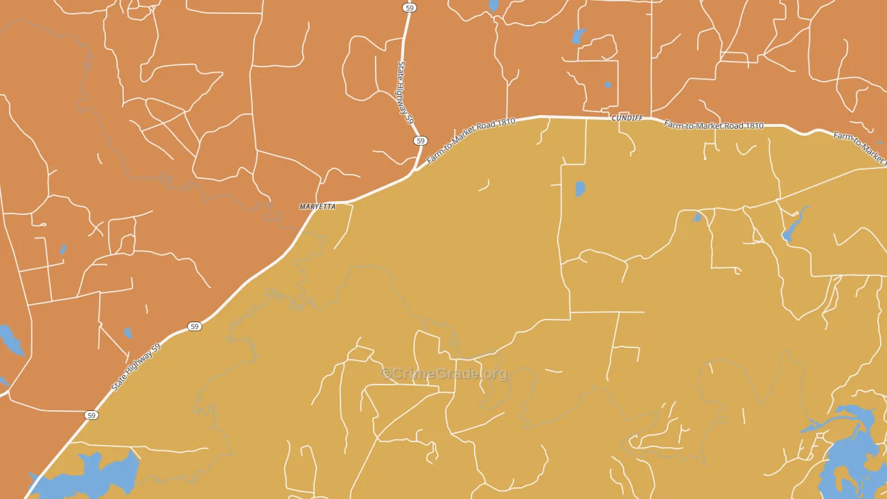 Cundiff, TX Map of Robbery Rates