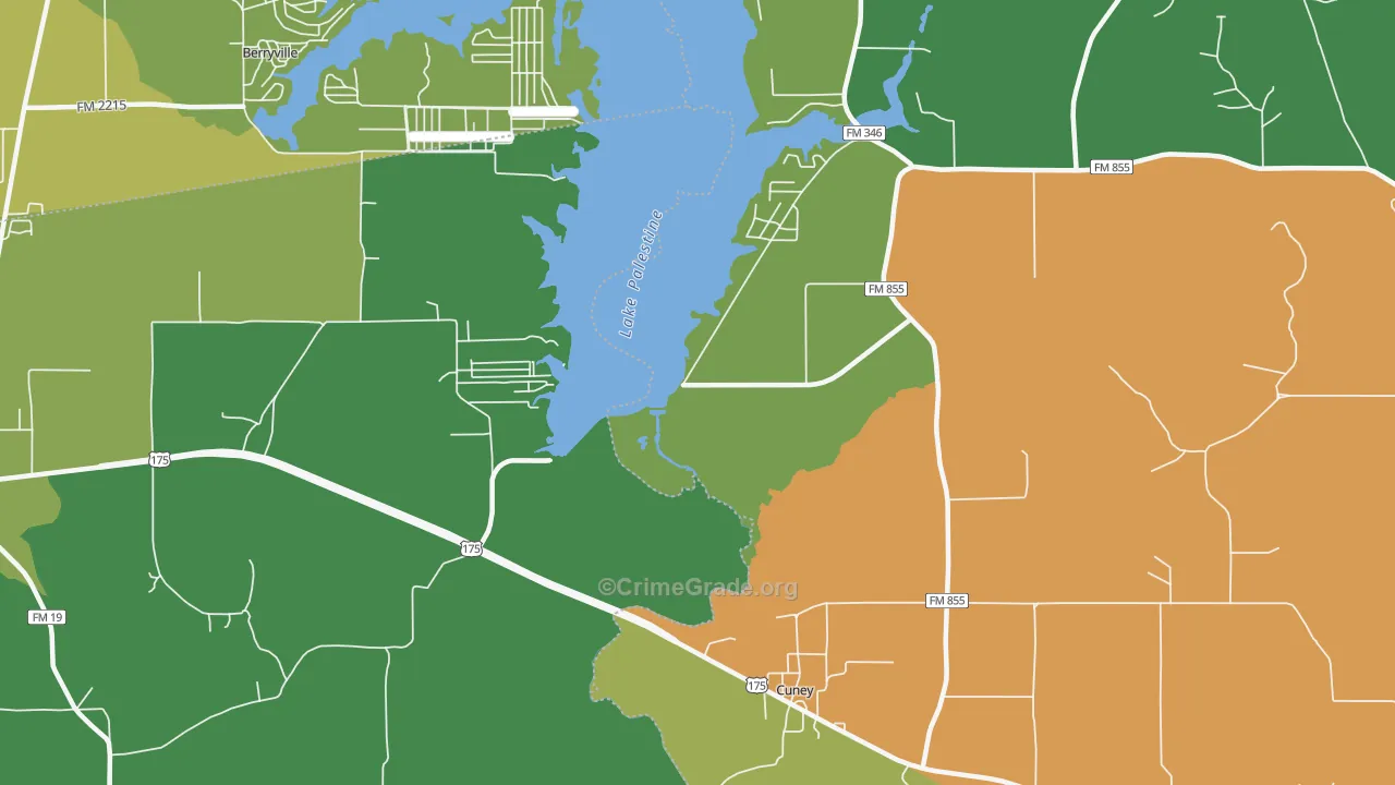 Cuney, TX Map of Robbery Rates