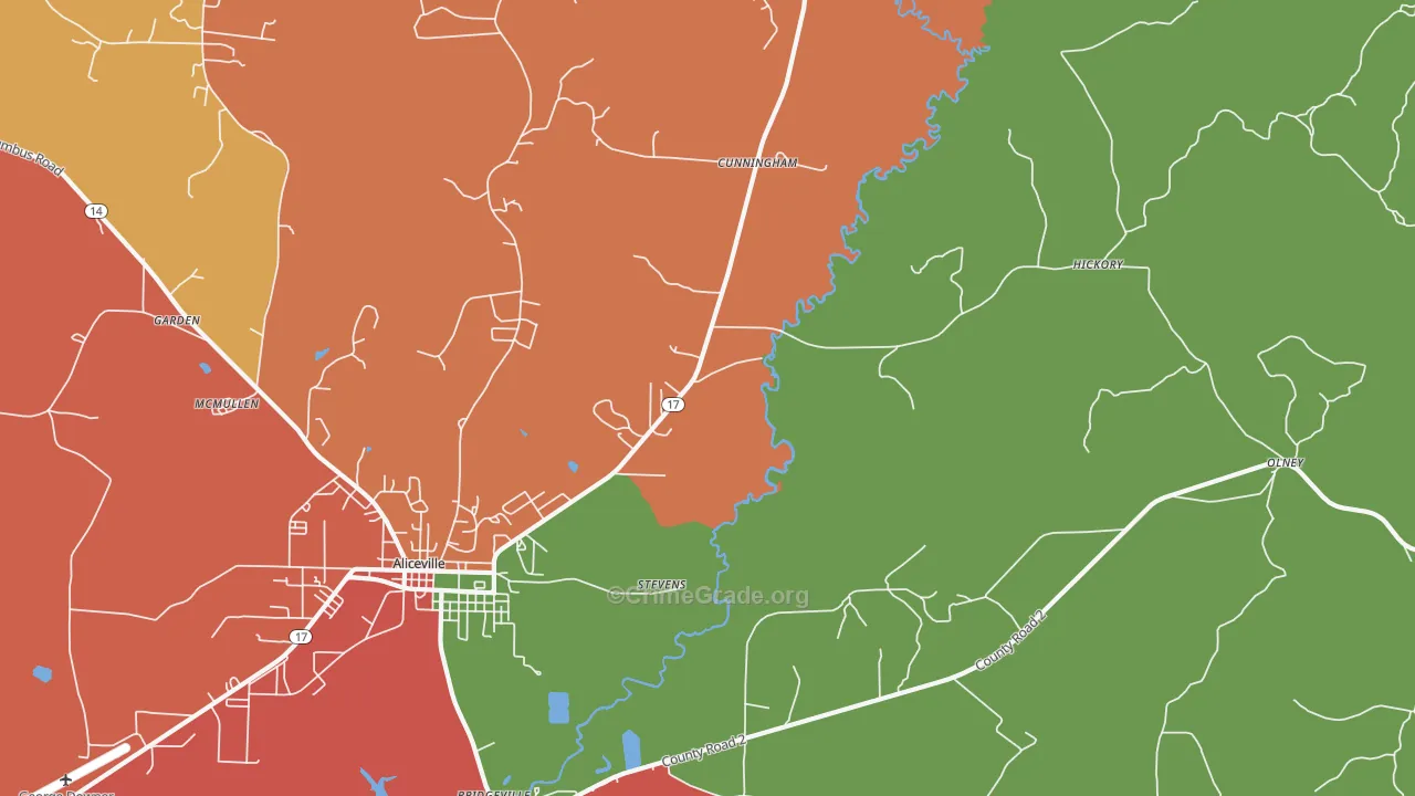 Cunningham, AL Map of Robbery Rates