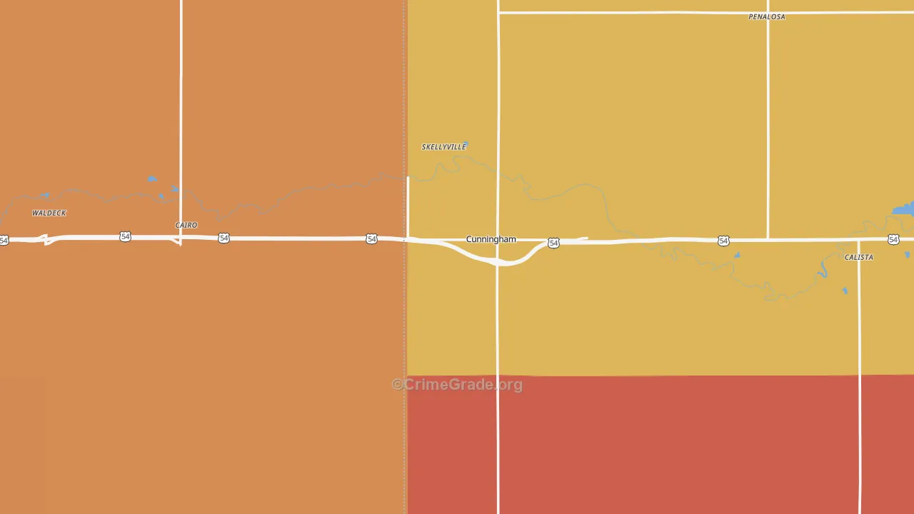 Cunningham, KS Map of Robbery Rates
