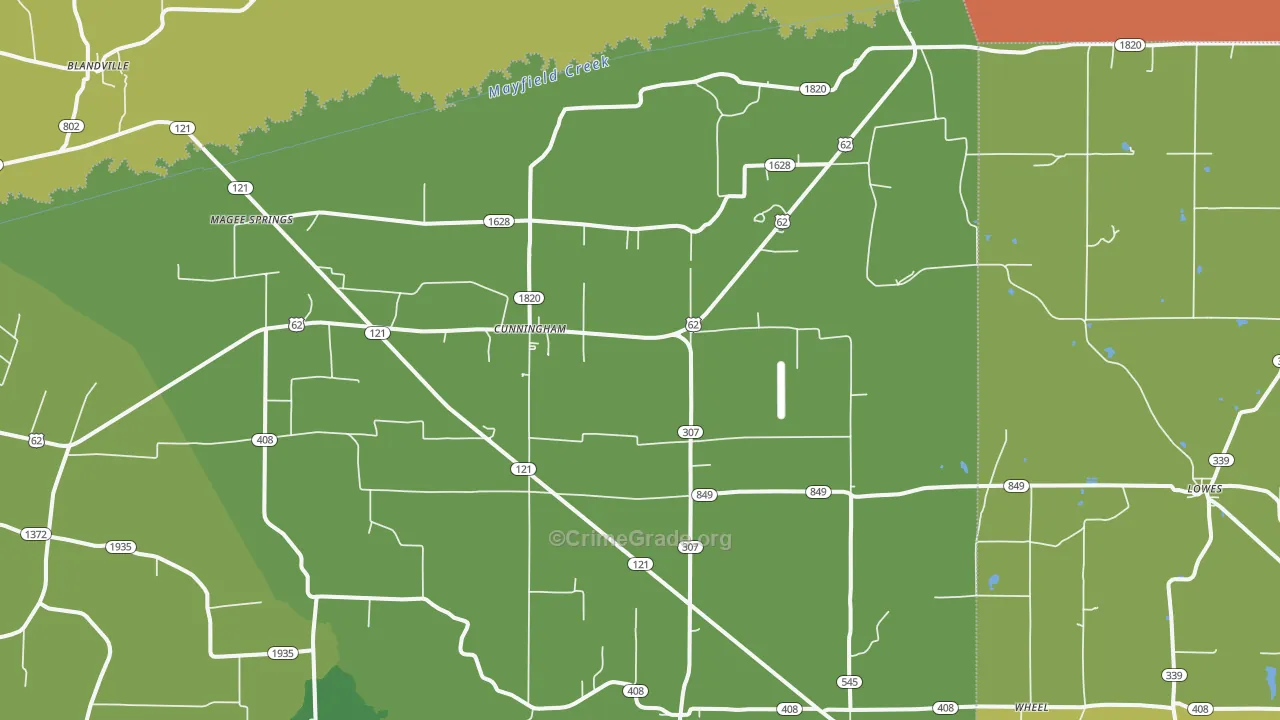Cunningham, KY Map of Robbery Rates