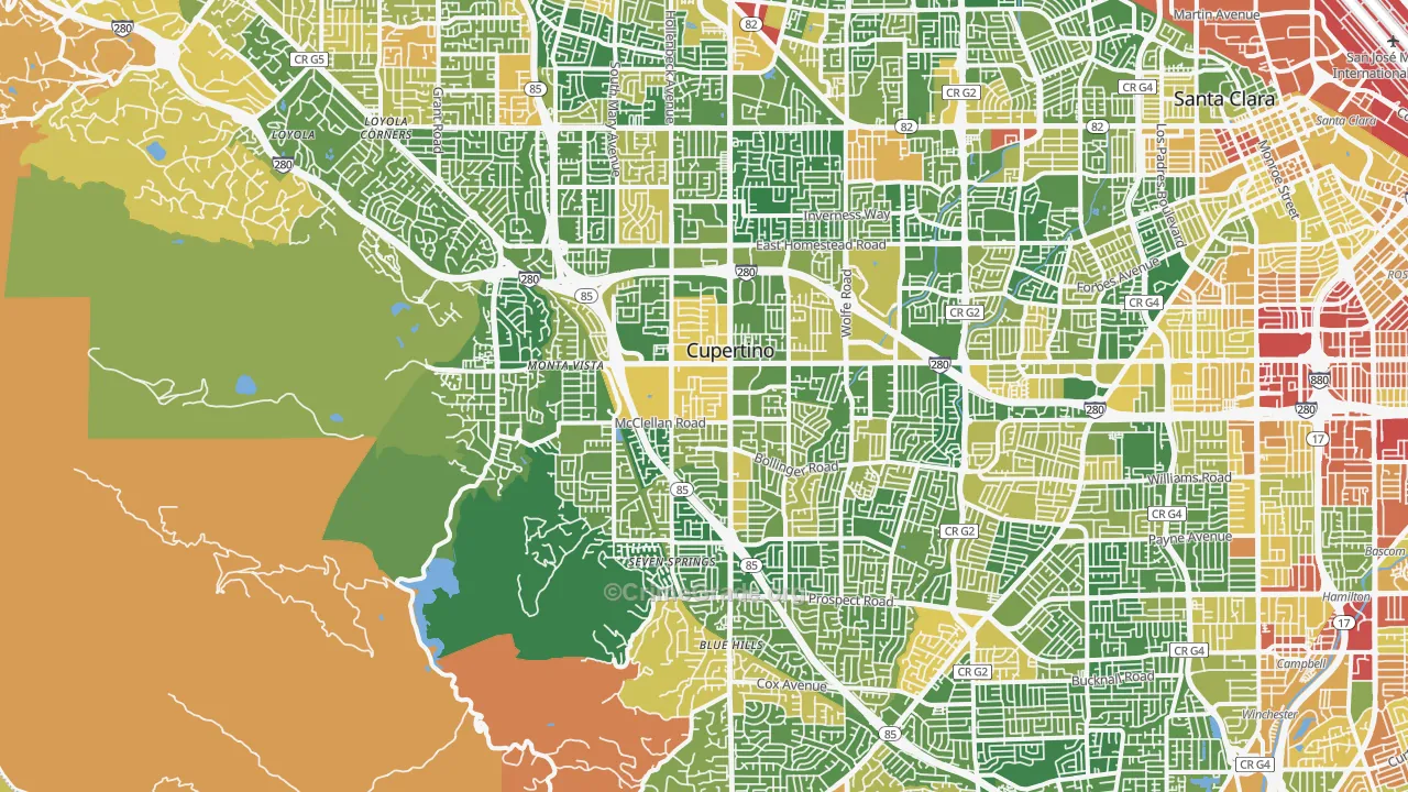 Cupertino, CA Map of Robbery Rates