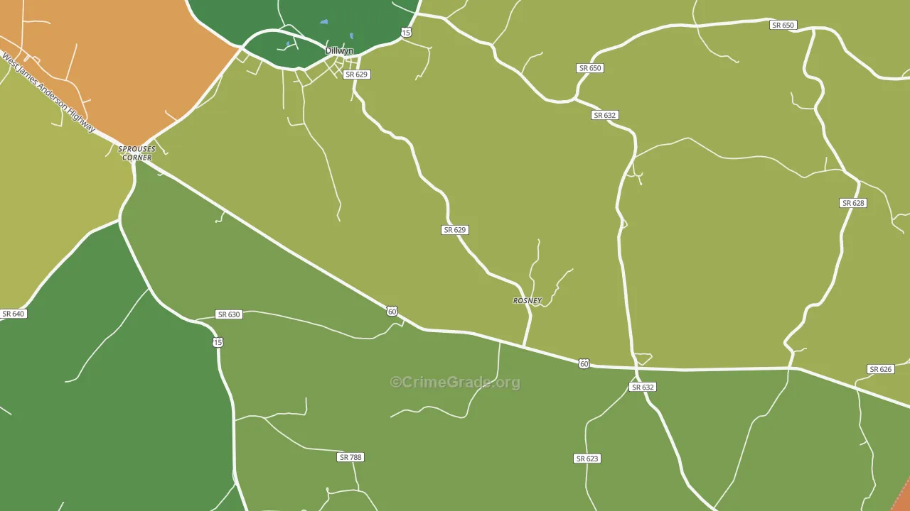 Curdsville, VA Map of Robbery Rates