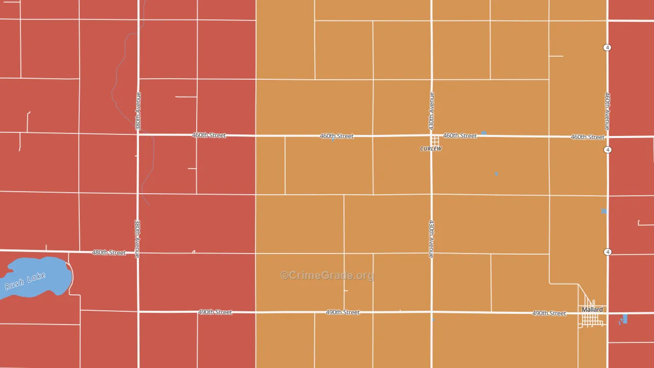 Curlew, IA Map of Robbery Rates