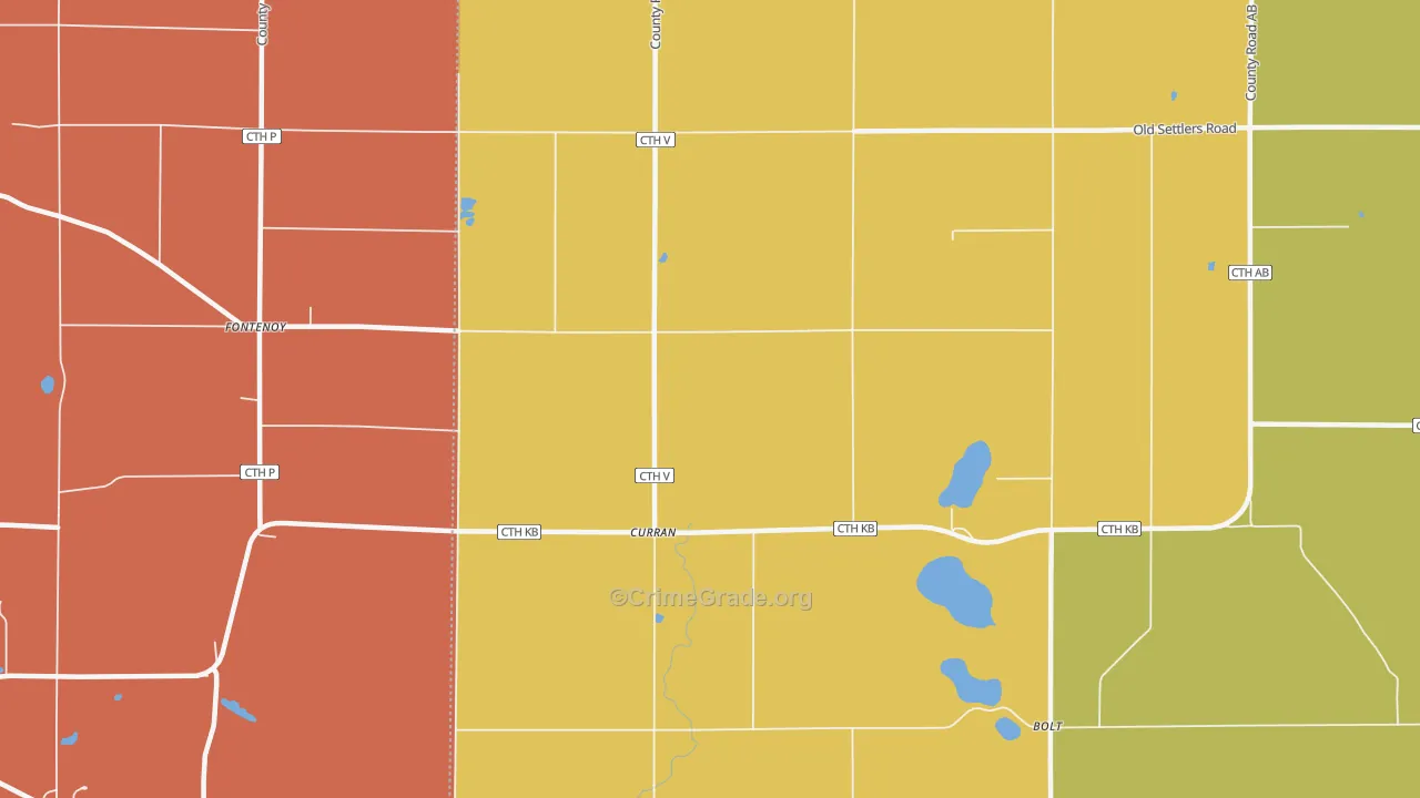 Curran, WI Map of Robbery Rates