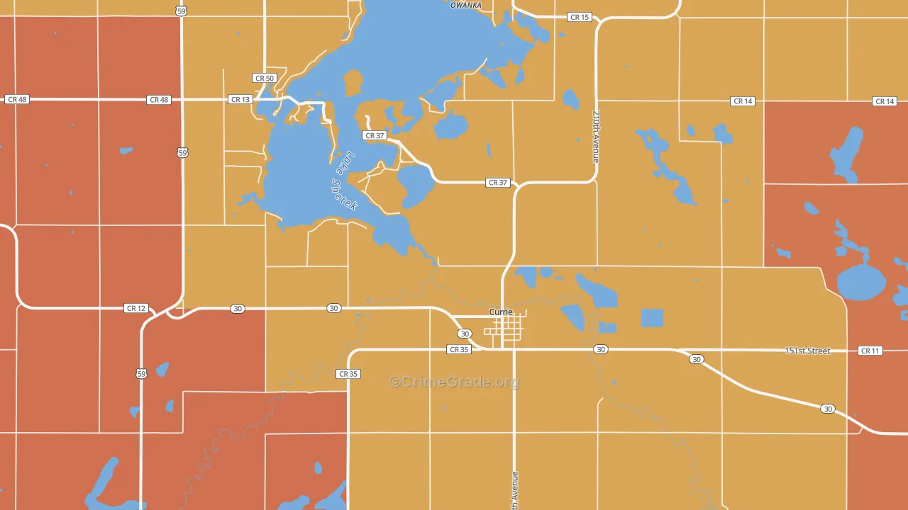 Currie, MN Map of Robbery Rates
