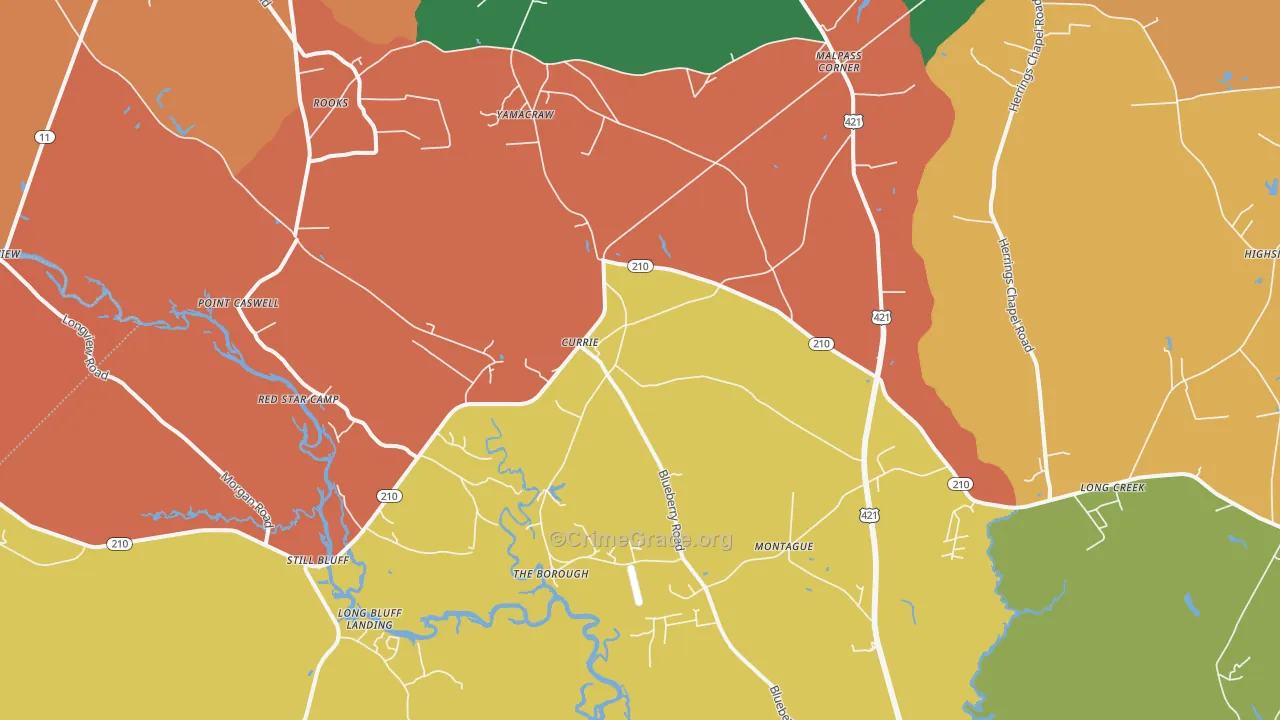 Currie, NC Map of Robbery Rates