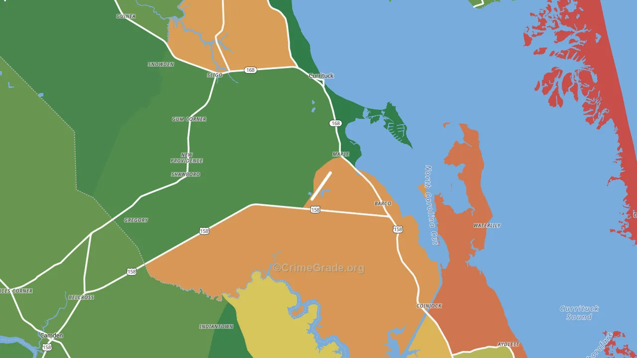 Currituck County, NC Map of Robbery Rates