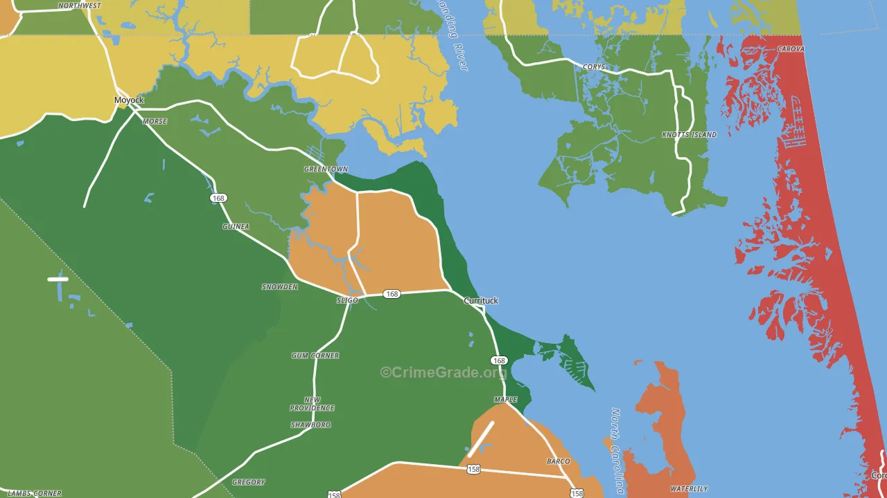 Currituck, NC Map of Robbery Rates