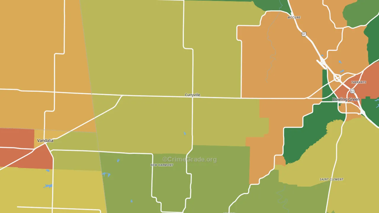 Curryville, MO Map of Robbery Rates