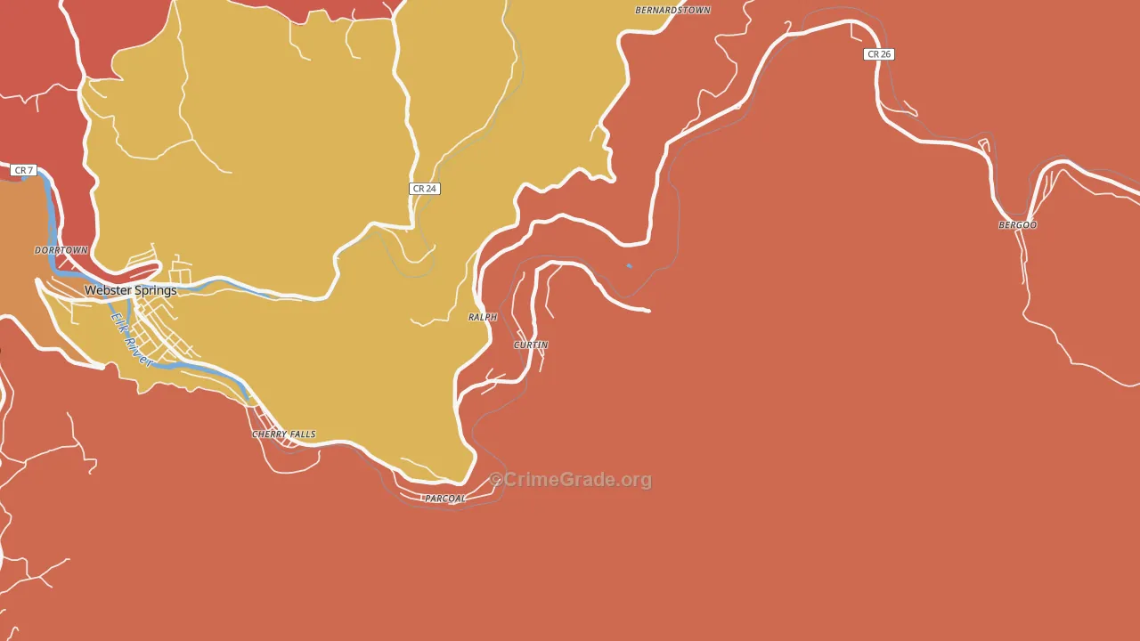 Curtin, WV Map of Robbery Rates