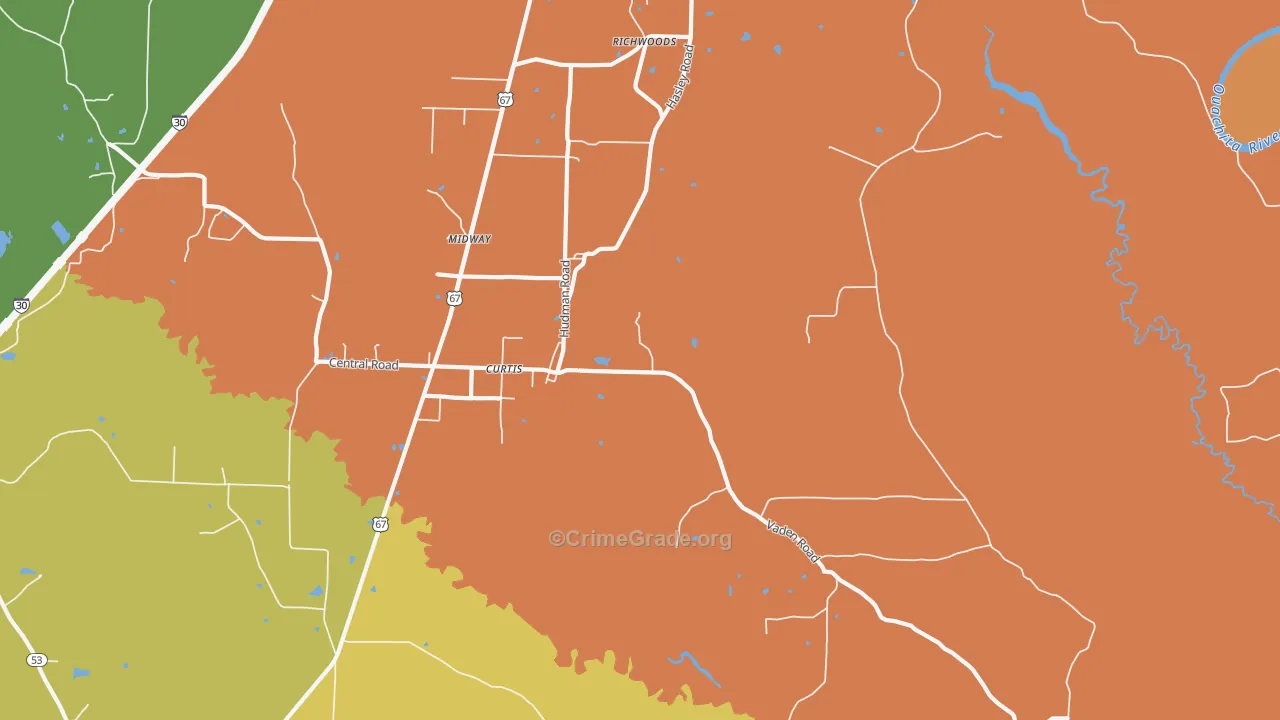 Curtis, AR Map of Robbery Rates