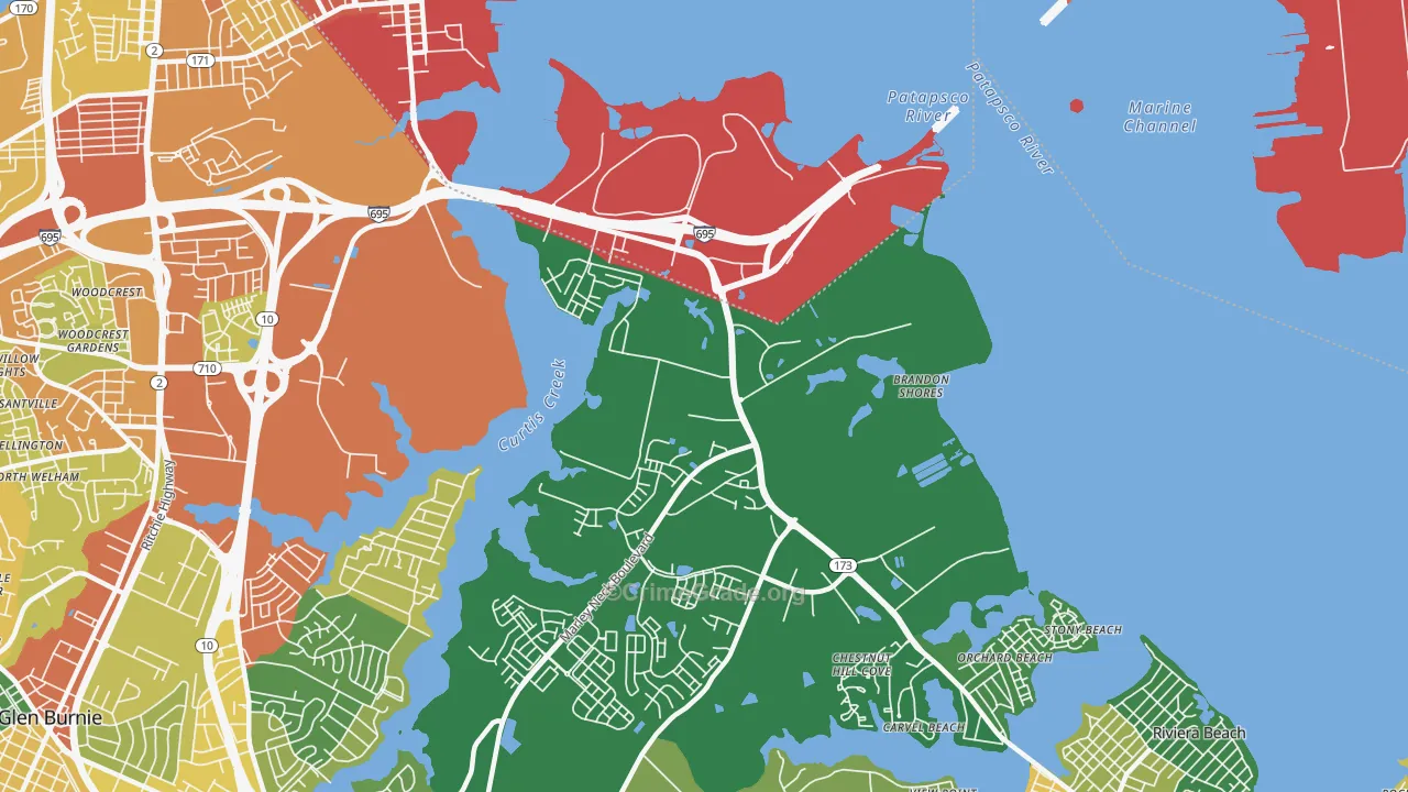 Curtis Bay, MD Map of Robbery Rates